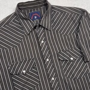 VTG 80s 90 Rock Creek Ranch Western Shirt Mens XL Black Gray Striped Pearl Snap
